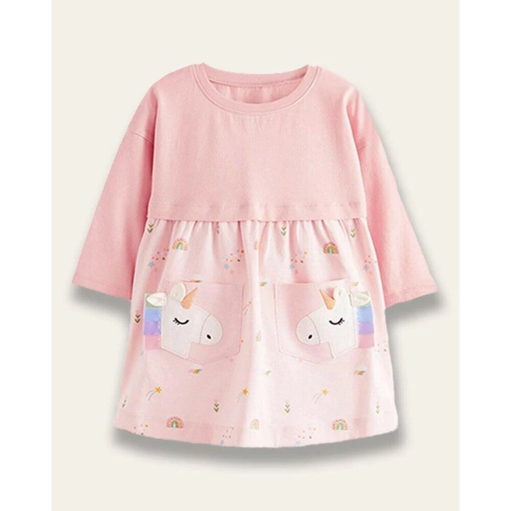 Beaches & Brandy Boutique Pink Girls Unicorn Rainbow Cotton Princess Dress 6